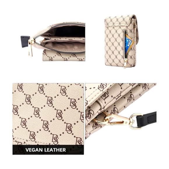 Women's Designer Bostanten Signature Beige Cellphone Crossbody Vegan Leather Bag - Picture 5 of 10